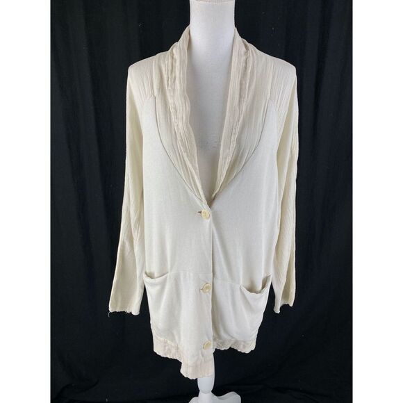 Raquel Allegra Size 3 Large Basic Blazer Cardigan Sweater Jacket Ivory Cream USA - Picture 1 of 9
